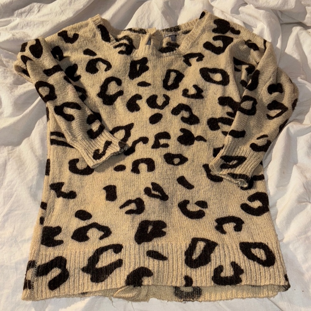 Charlotte Russe Tan and Black Leopard Print Crew Neck Sweater